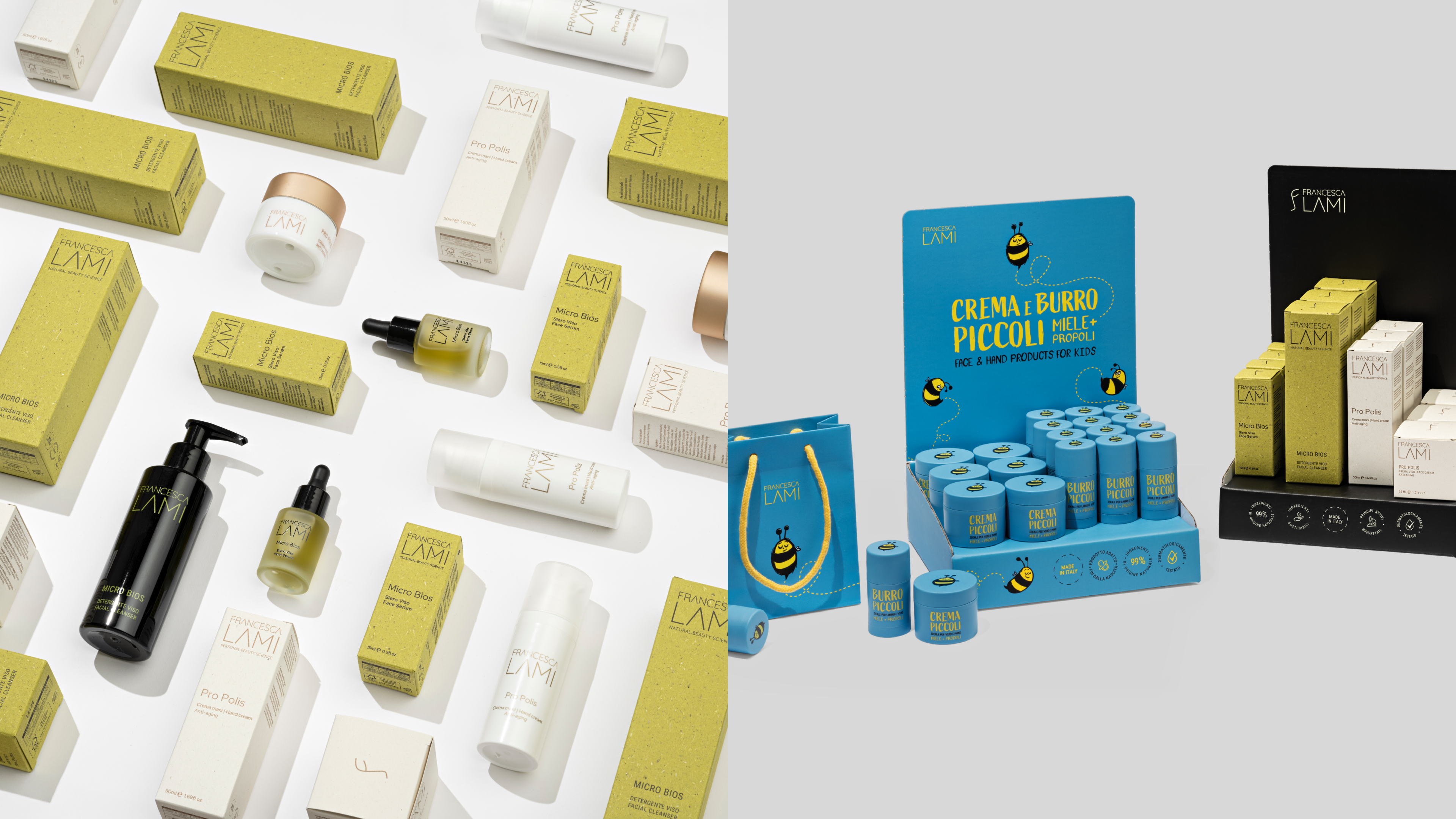 Una composizione dell'intera collezione dei prodotti per la cura della pelle Francesca Lami